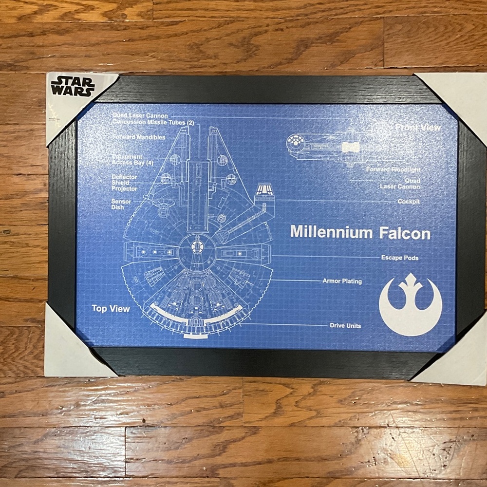 Star Wars Millennium Falcon Blueprint Wall Art - Blue and Black